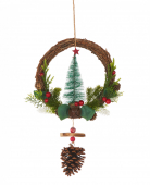 Couronne à suspendre sapin traditionnel 39 cm et pommes de pin