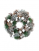 Couronne de Noël naturelle pommes de pin enneigées 30 cm
