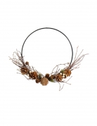 Couronne à suspendre pommes de pin dorées 35 cm naturelle
