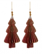 2 suspensions origami sapins rouges 13 cm aux bords dorés