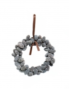 Couronne à suspendre pommes de pin enneigées 20 cm pour décoration de Noël