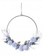 Couronne à suspendre pommes de pin givrées 35 cm décoration noël polaire