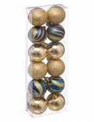 12 mini boules de noël bleues et dorées 4 cm pailletées