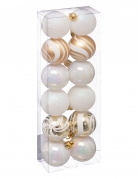 12 mini boules de noël blanches et dorées 4 cm pour sapin
