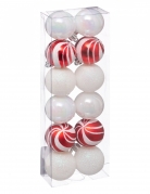 12 mini boules de noël blanches et rouges 4 cm pailletées