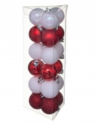 18 mini boules de noël blanches et rouges 3 cm mat et pailleté