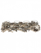 Centre de table 4 photophores sur buche 38 cm bois naturel
