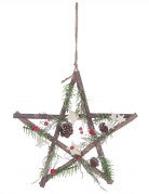 Suspension en bois étoile pommes de pin et baies 28 cm décoration de noël