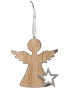 Suspension en bois ange argenté 11 cm pour sapin de Noël