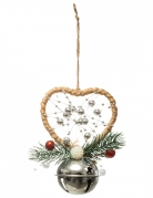 Suspension cœur et grelot 12 cm nature en corde