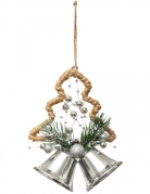 Suspension sapin et cloches argent 12 cm en corde
