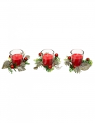 3 bougies rouges avec sapin et baies 6 cm en photophore