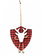 Suspension tête de renne tartan 14 cm pour sapin