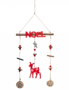 Décoration à suspendre en bois renne de Noël 38 cm mobile rouge