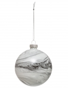 Boule de noël en verre effet marbre 8 cm gris et blanc