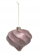 Boule de noël forme goutte et spirales rose et or 10 cm pailletée