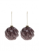 2 boules en verre marbrées marron 8 cm effet écorce