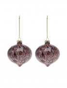 2 boules en verre losange marbrées marron 8 cm effet écorce