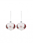 2 boules en verre blanches avec sapins 8 cm, décoration de Noël