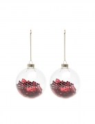 2 boules en verre avec paillettes rouges 8 cm pour sapin de noël
