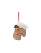 Suspension moufle en tissu 16 x 12 cm jute et fourrure