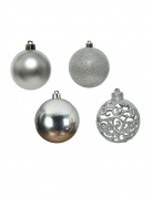 16 Petites boules de noël argentées 6 cm aux effets variés