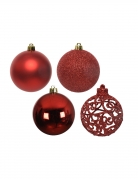 16 petites boules de noël rouges 6 cm, finitions variées