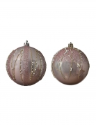 4 boules de noël paillettes rose et or 8 cm avec perles