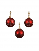 Boule de noël en verre rouge 8 cm à motifs et perles