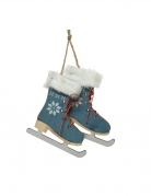 Suspension pour sapin patins à glace bleus 9 cm avec fausse fourrure