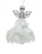 Suspension ange argenté et plumes blanches 21 cm