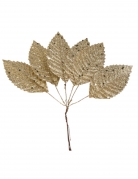 6 feuilles sur tige paillettes champagne 19 cm pour Noël