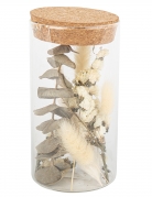 Bocal en verre avec fleurs séchées 15,5 cm et coton