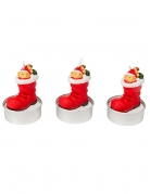 3 bougies botte du père noël avec ourson 5,5 x 3,5 cm