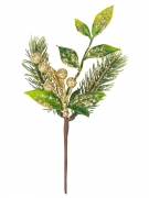 Branche baies dorées scintillantes 21 cm avec sapin