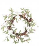 Couronne végétale fleurs de coton 40 cm et pommes de pin