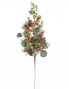 Branche traditionnelle eucalyptus grelots et pommes de pin 70 cm décorative