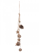 Suspension pommes de pin paillettes cuivre 50 cm et étoiles bois
