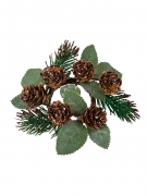 Rond de serviette sapin et pommes de pin 12 cm paillettes chocolat