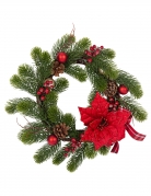 Couronne traditionnelle sapin et poinsettia 40 cm décoration de Noël