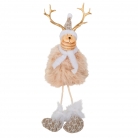 Décoration cerf en bois et fourrure 15,5 cm avec bonnet