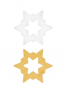 8 confettis de table en bois étoiles blanches et or 5 x 4,4 cm pour Noël