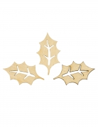 20 confettis en bois ajouré feuilles de houx 1,8 x 3 cm pour noël