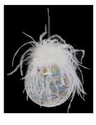 Boule de noël en verre irisée et plumes 10 cm craquelée