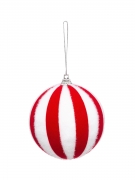 Boule de noël rayée rouge et blanche 8 cm en fausse fourrure