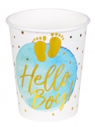 10 gobelets en carton hello boy bleu et or 21 cl baby shower