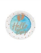 10 assiettes en carton hello boy bleu et or 23 cm baby shower
