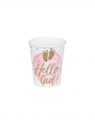 10 gobelets en carton hello girl rose et or 21 cl pour baby shower