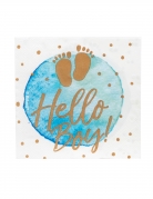 20 serviettes en papier hello boy bleu et or 33 x 33 cm baby shower