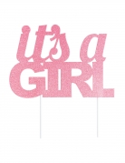 Cake topper it's a girl 20 cm rose à paillettes